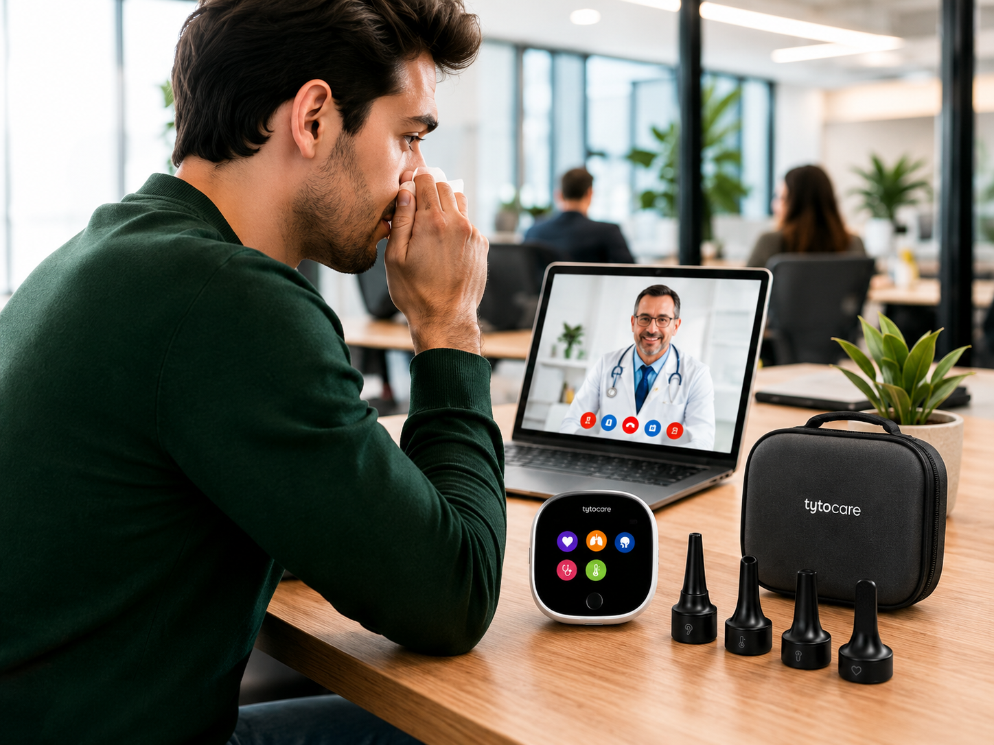 Empleado con consulta medica remota desde la oficina