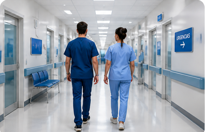 Profesionales caminando por un pasillo de Urgencias