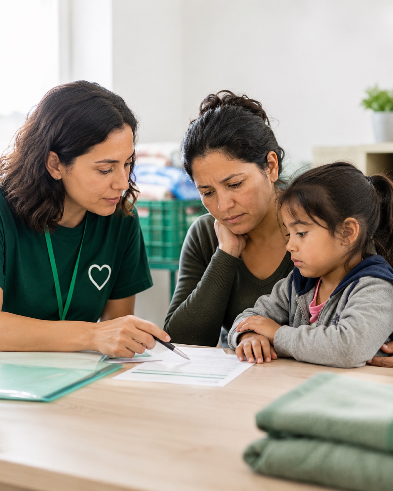 Voluntaria de apoyo acompa&ntilde;ando a una familia
